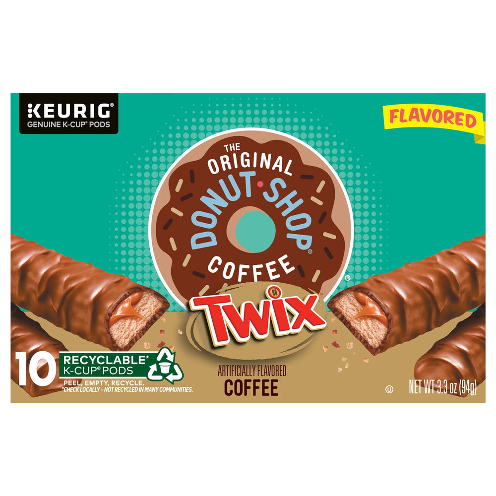 The Original Donut Shop front packaging showing Twix-flavored K-Cup benefit ready-brew