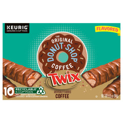 The Original Donut Shop front packaging showing Twix-flavored K-Cup benefit ready-brew