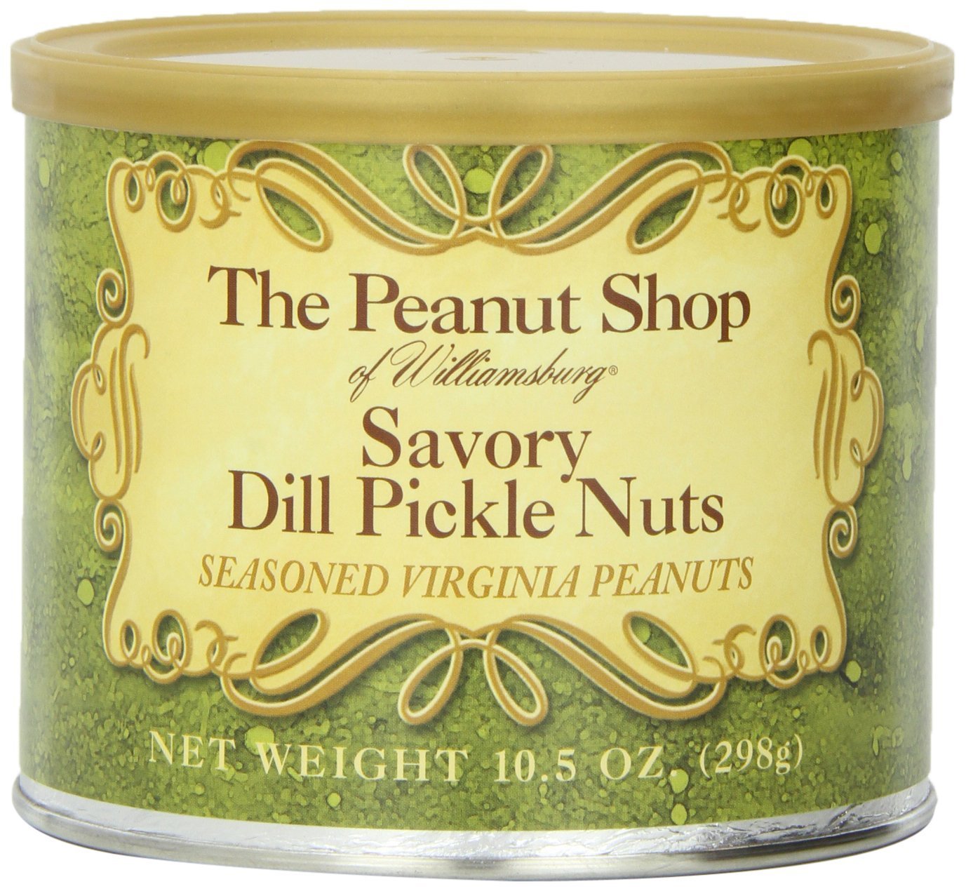 The Peanut Shop of Williamsburg close-up of extra-large dill pickle peanuts highlighting crunchy texture and bold flavor