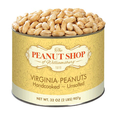 The Peanut Shop of Williamsburg front tin showing 32 oz label and fresh appeal