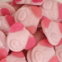 The Penny Candy Store front-of-bag showing pink gummi pigs and label benefits