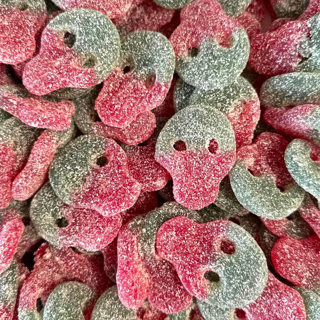 The Penny Candy Store front-pack showing sour Swedish skulls bag and vibrant watermelon appeal