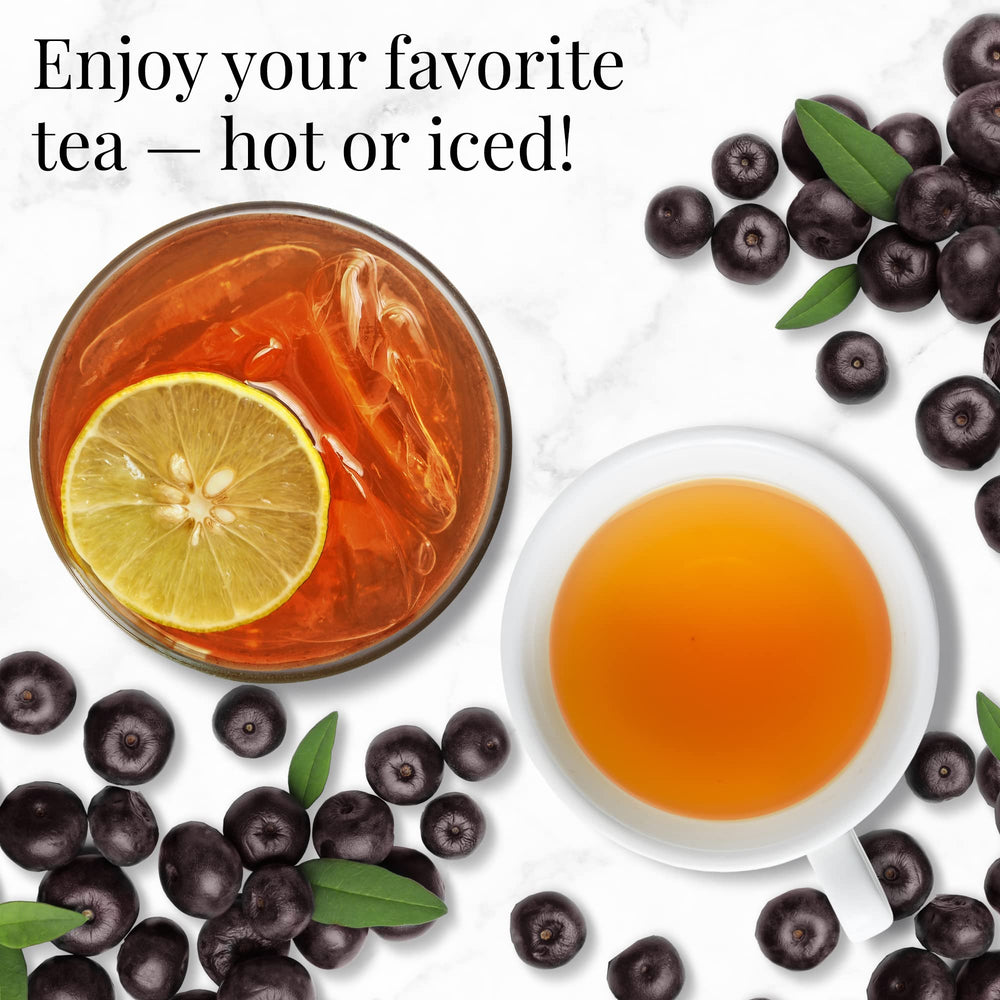 The Republic of Tea loose-tea and organic acai fruit pieces detail for quality