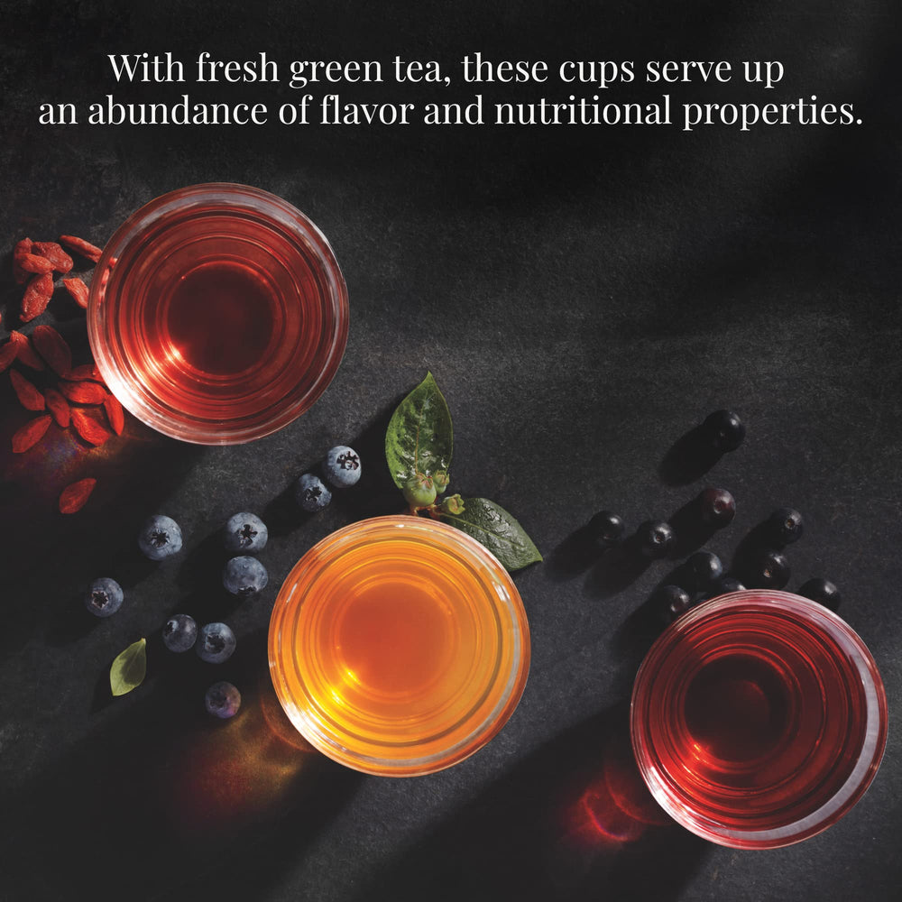 The Republic of Tea poured cup displaying rich acai-green color and steam