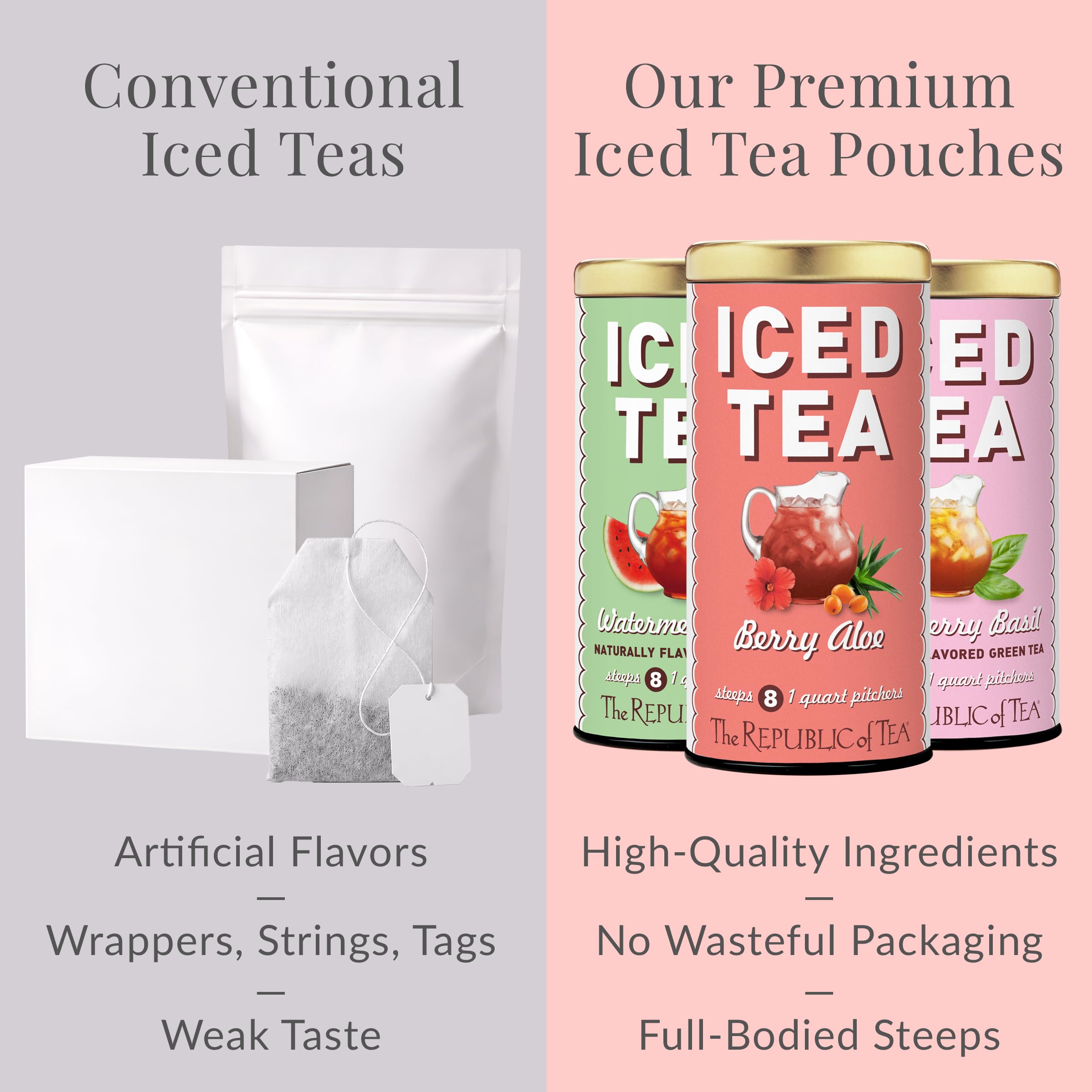 The Republic of Tea label close-up revealing ingredient highlights and preparation steps