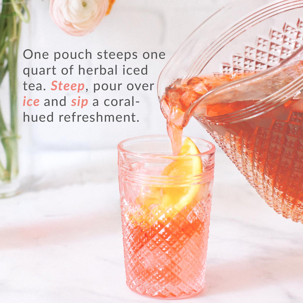 The Republic of Tea pouch beside measuring cup illustrating the quart-sized portion