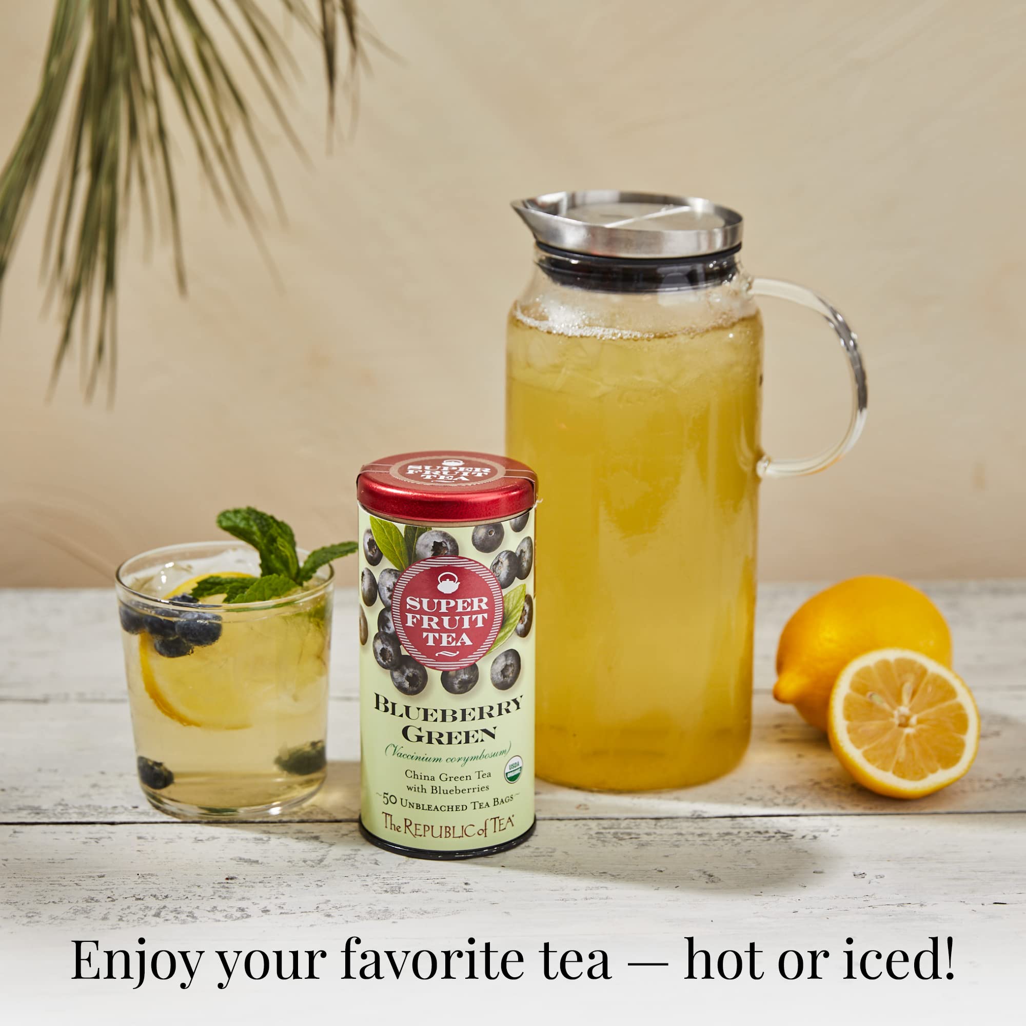 The Republic of Tea brewed hot cup steaming to show soothing, low-caffeine comfort
