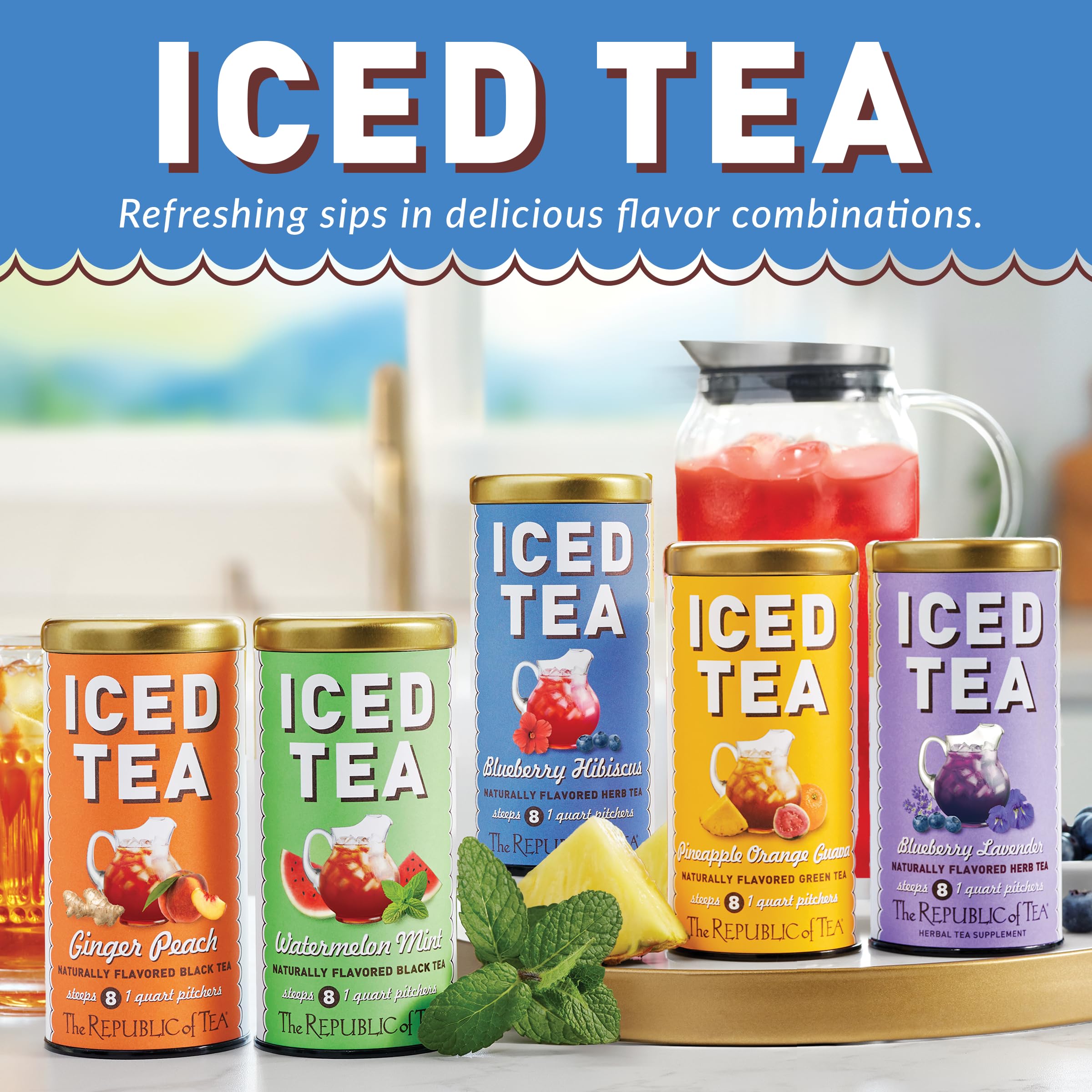 The Republic of Tea packaging label detail showing brew instructions and cautions