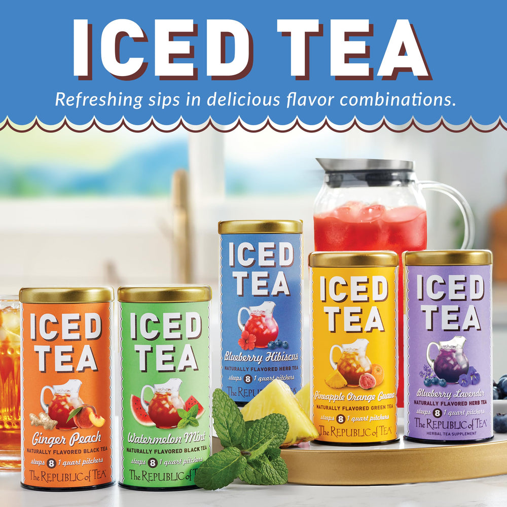 The Republic of Tea packaging label detail showing brew instructions and cautions