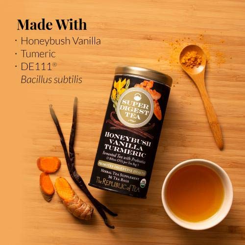 The Republic of Tea brewed cup with amber color highlighting smooth flavor