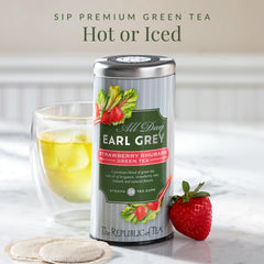 The Republic of Tea brewed cup steaming hot to highlight aroma and easy enjoyment benefit