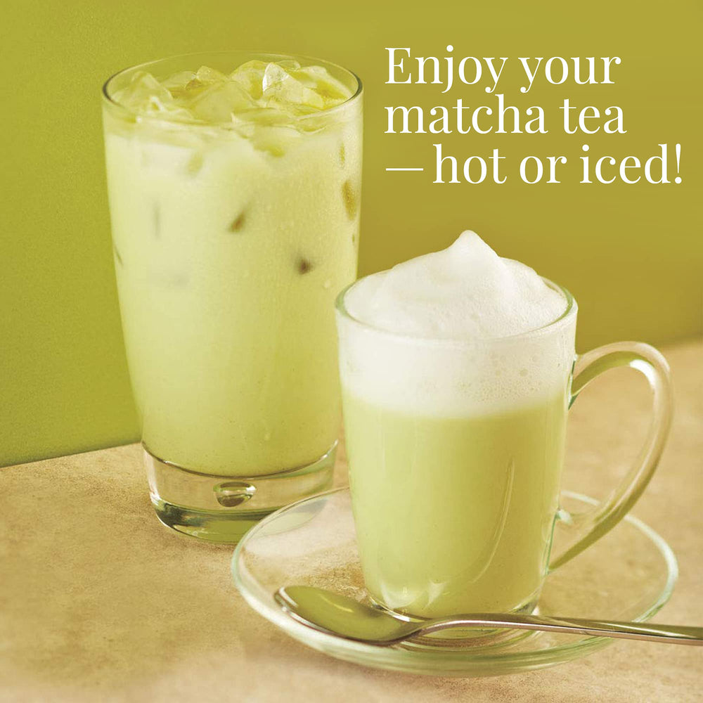 The Republic of Tea matcha latte being poured showing versatility for coffee-free beverages