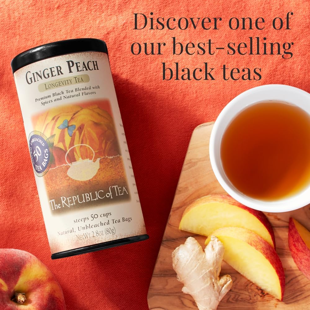 The Republic of Tea tea bag close-up with label offering clear ingredient visibility
