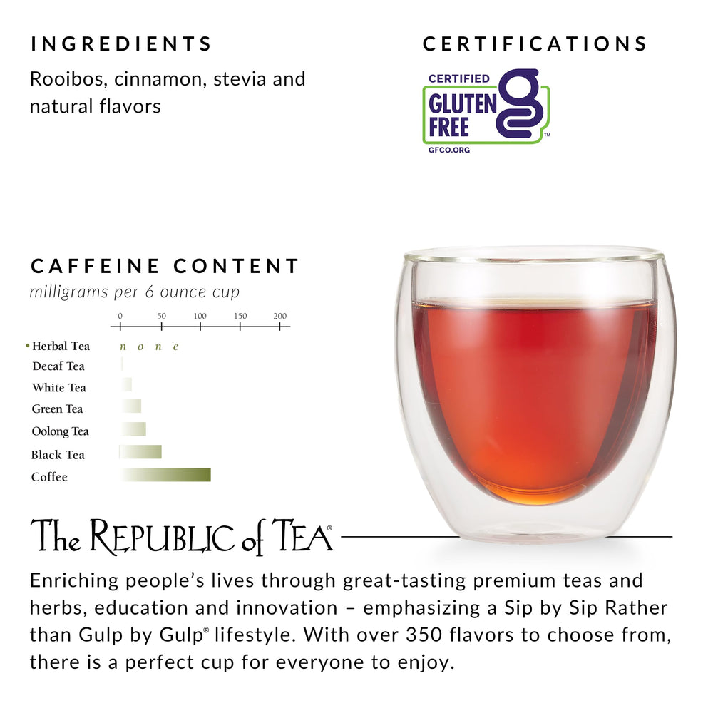 Loose rooibos blend with cinnamon and ginger showing The Republic of Tea ingredients