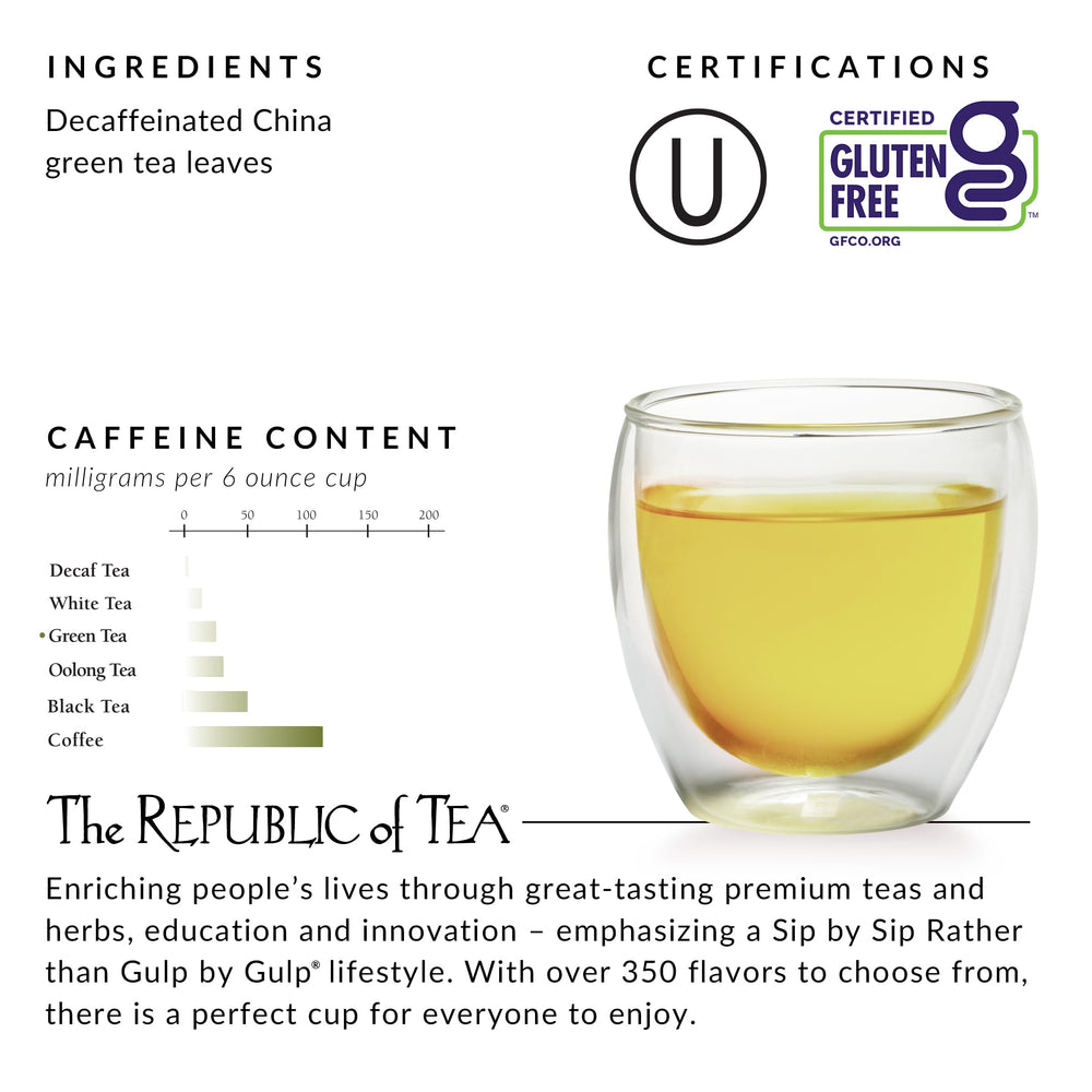 Close-up of green tea leaves by The Republic of Tea showing quality texture