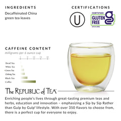 Close-up of green tea leaves by The Republic of Tea showing quality texture
