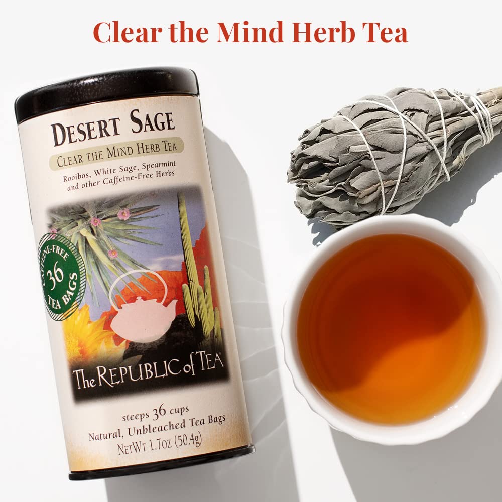 The Republic of Tea tea bag close-up showing tag and compostable benefit
