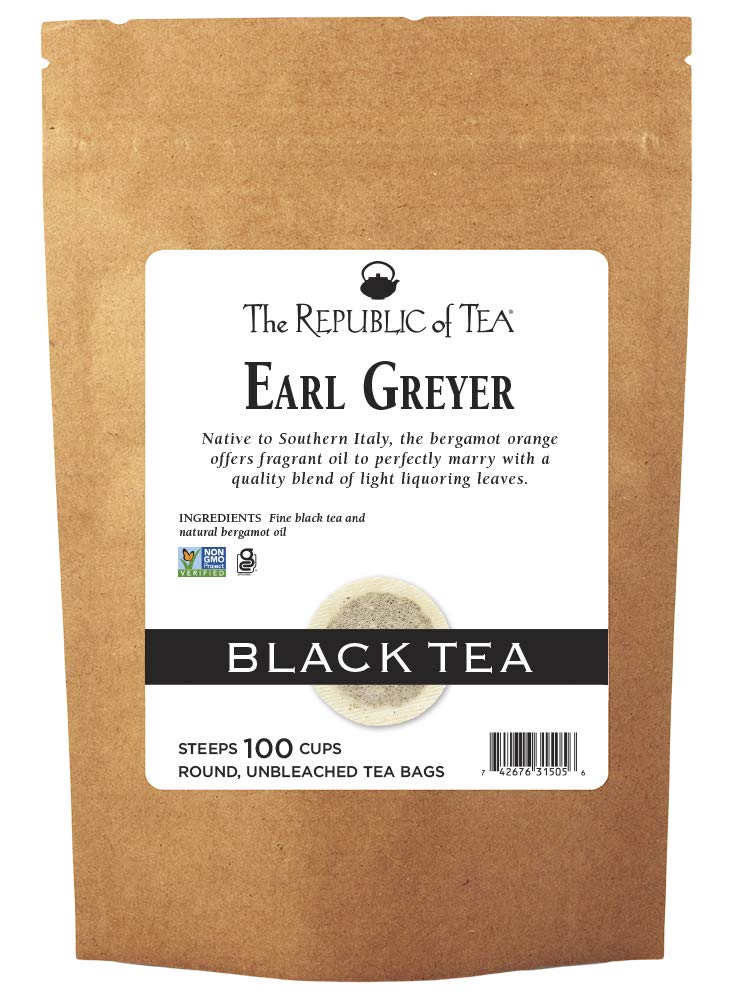 The Republic of Tea front packaging showing 100 tea bags and confident convenience