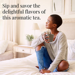 Close-up of a Republic of Tea tea bag highlighting fine bagging and easy use