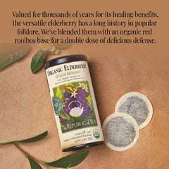 The Republic of Tea brewed cup with deep ruby color, illustrating vibrant flavor