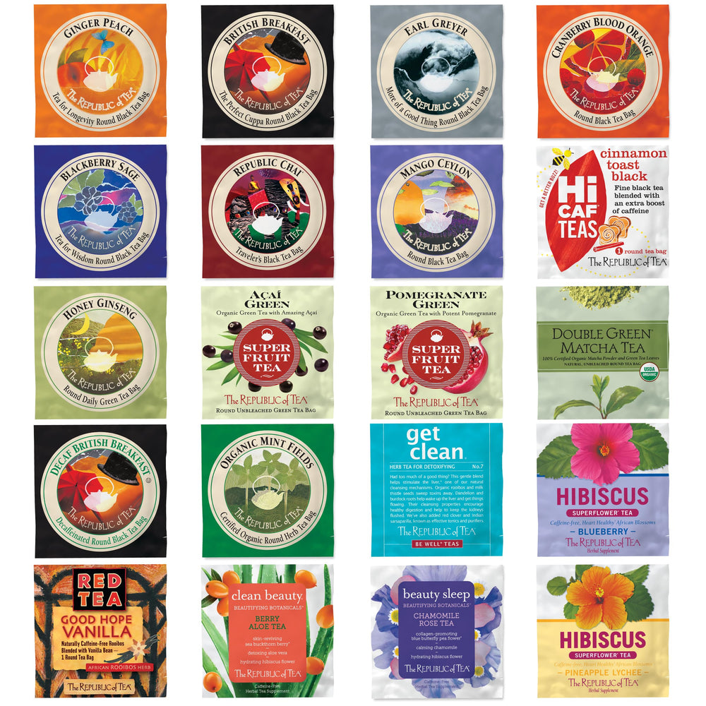 The Republic of Tea front packaging assortment showing variety and gift-ready presentation
