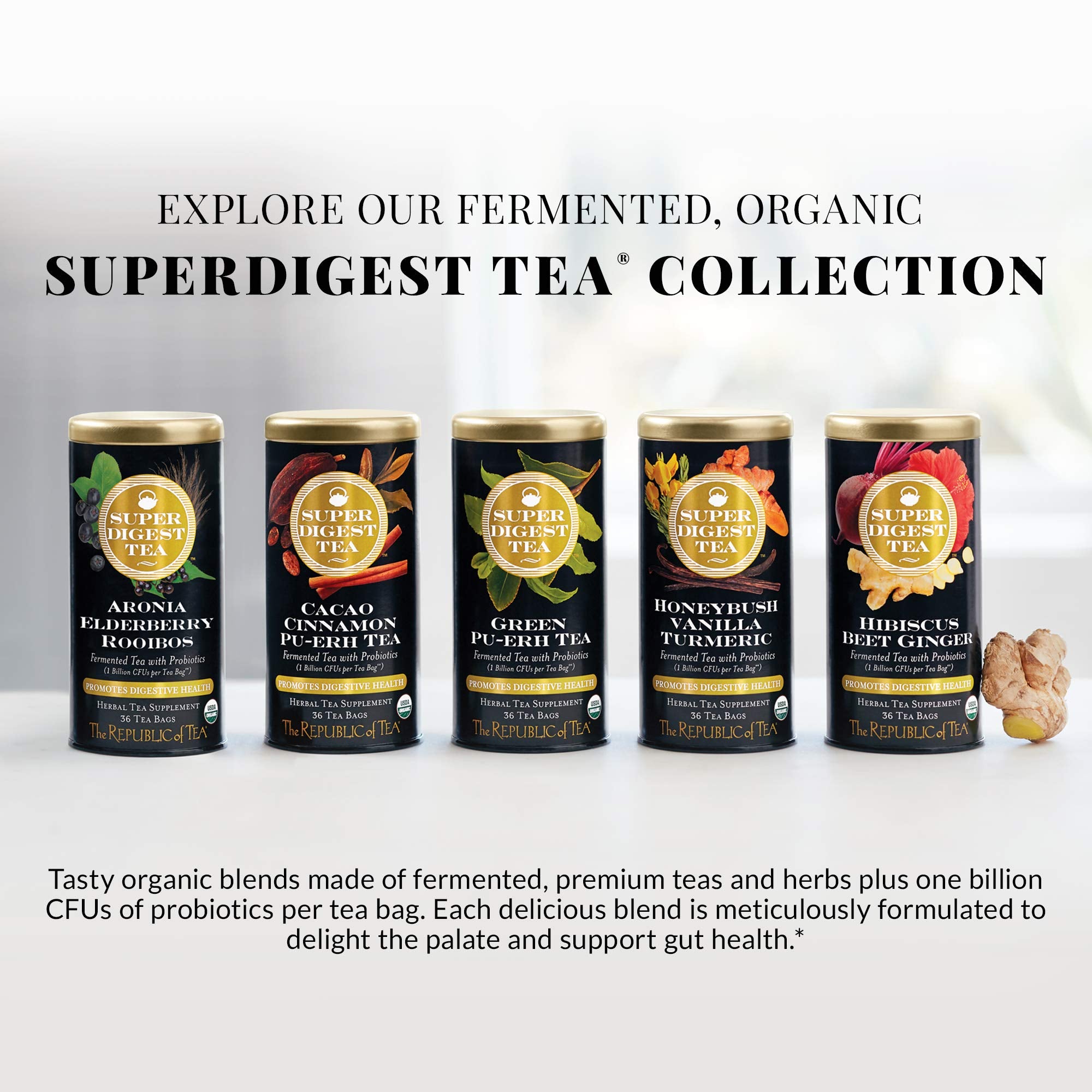 The Republic of Tea iced tea in a glass with lemon emphasizing refreshing versatility