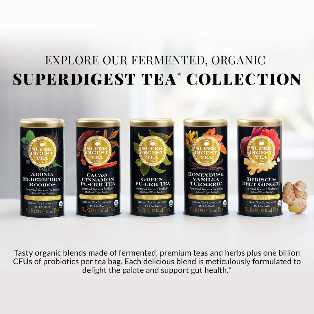 The Republic of Tea iced tea in a glass with lemon emphasizing refreshing versatility