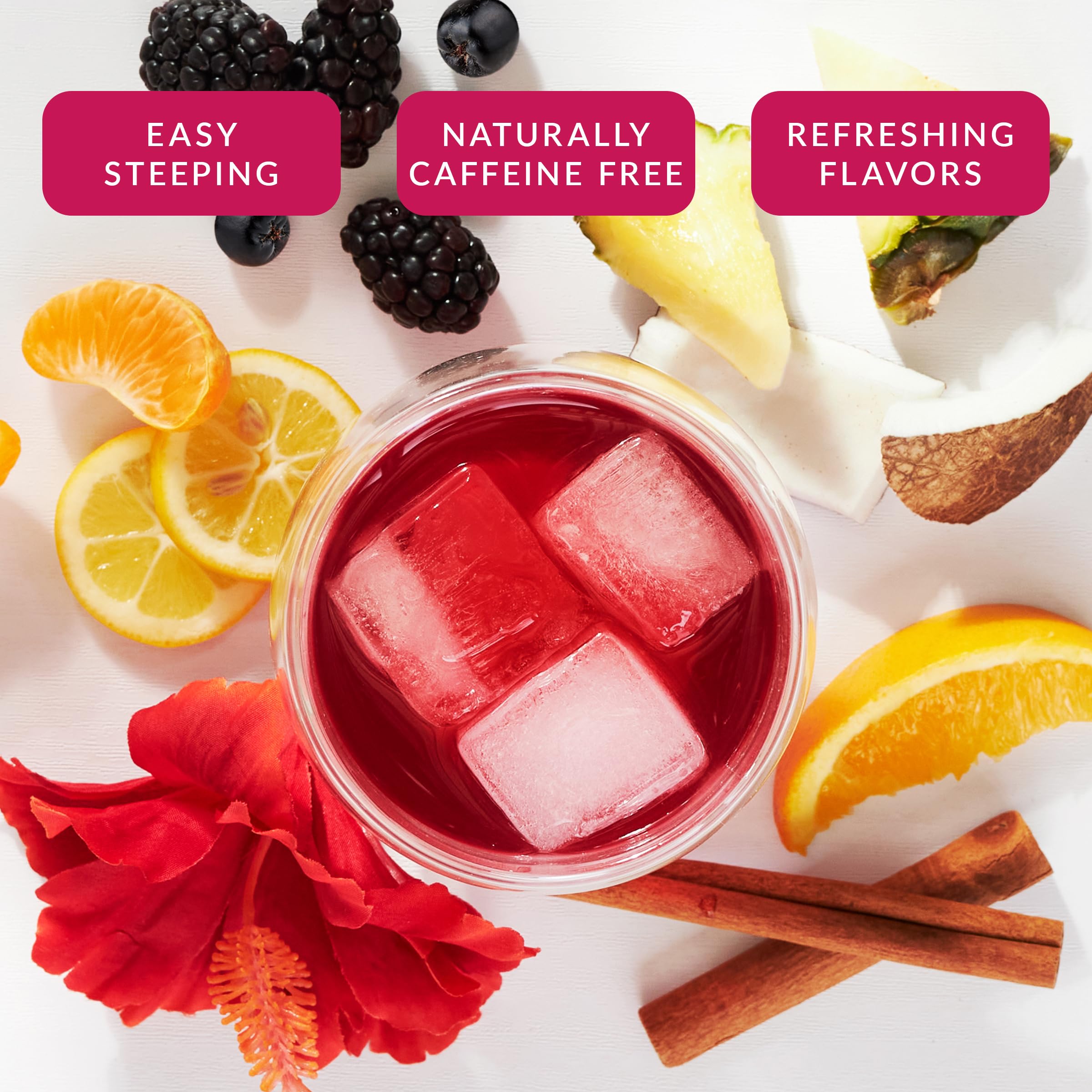 The Republic of Tea hibiscus flowers and citrus ingredients showing flavor