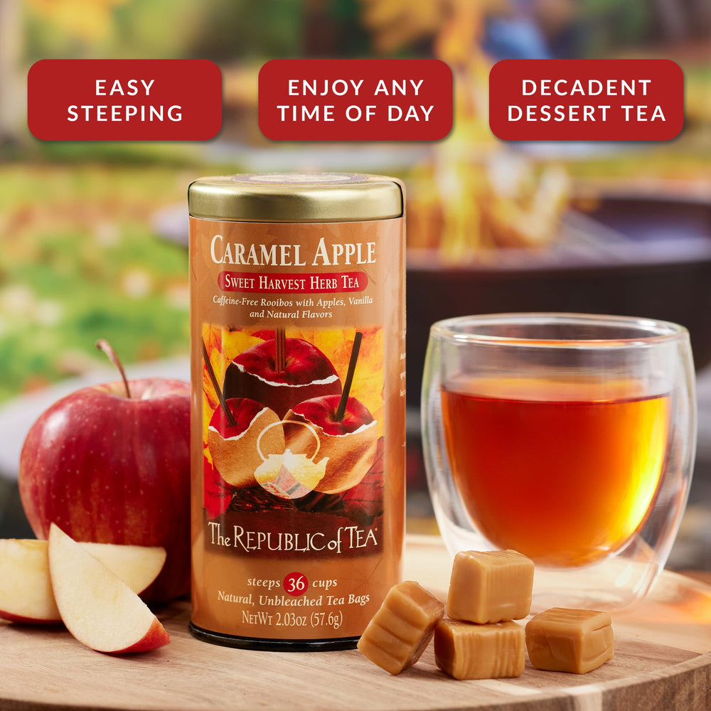 The Republic of Tea arranged ingredients apple and caramel visualizing flavor notes