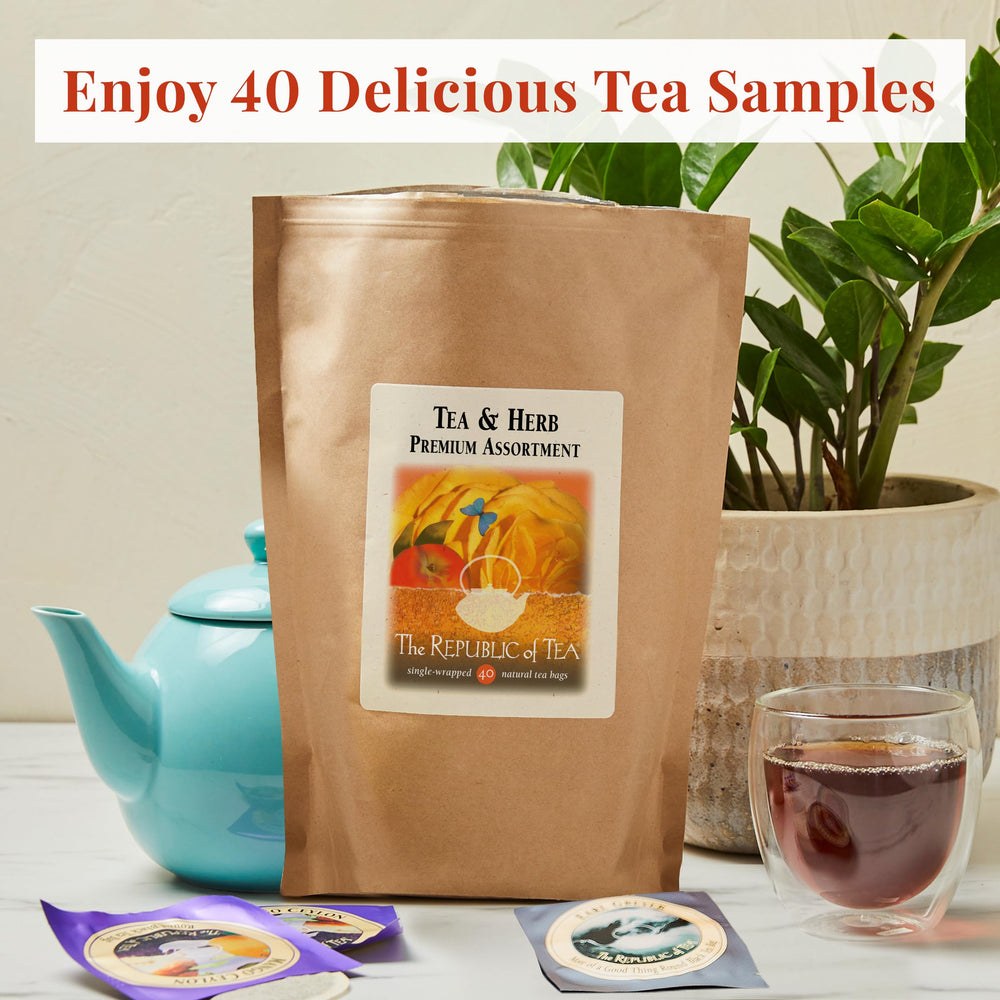 The Republic of Tea loose tea blend detail highlighting ingredients and aroma profile
