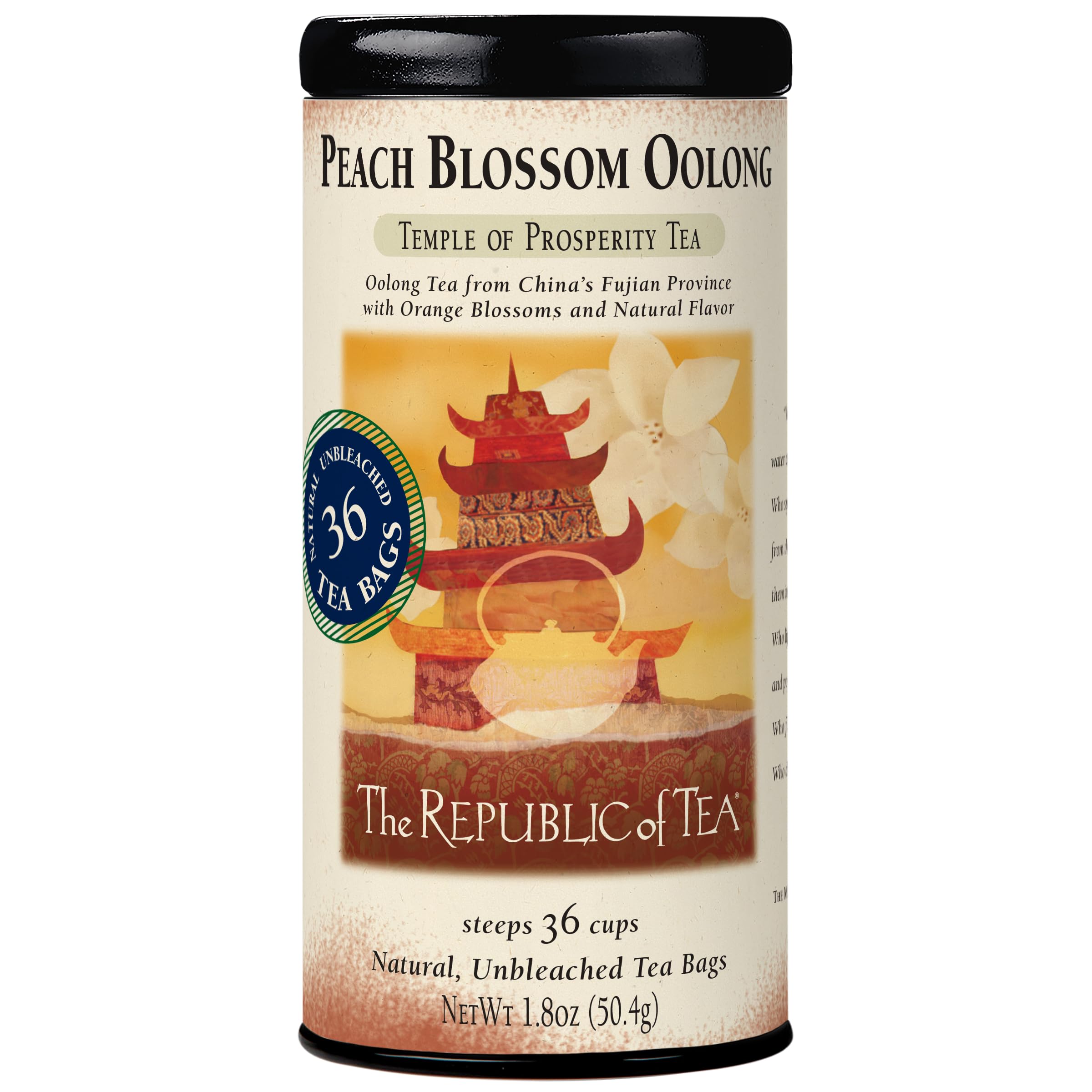 The Republic of Tea front packaging showing 36-count sachets and vibrant design for gifting