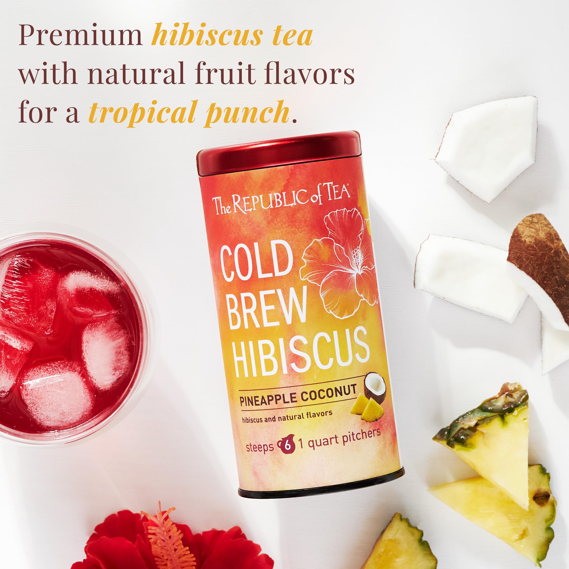 The Republic of Tea pouch steeping in pitcher demonstrating easy no-heat cold brew