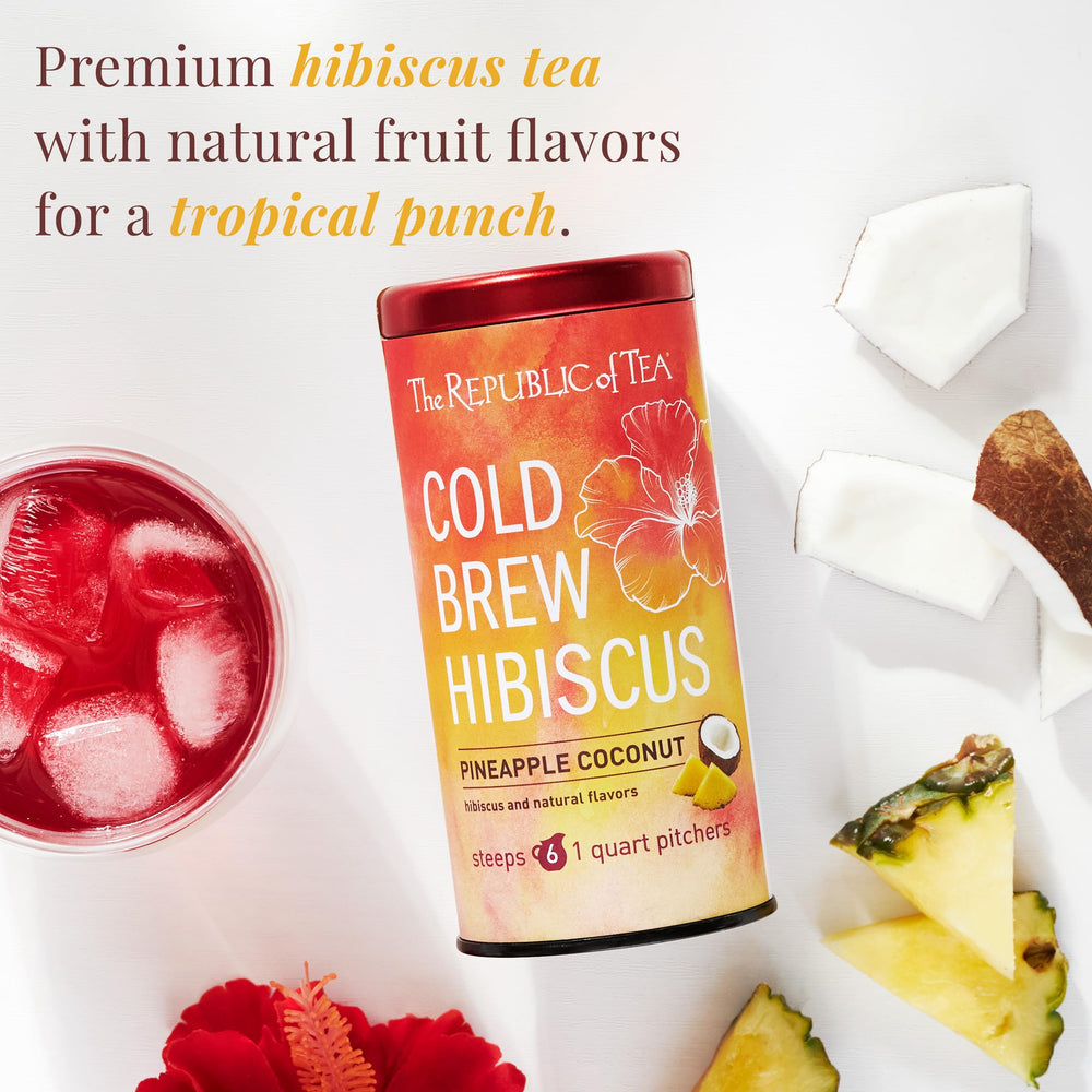 The Republic of Tea pouch steeping in pitcher demonstrating easy no-heat cold brew