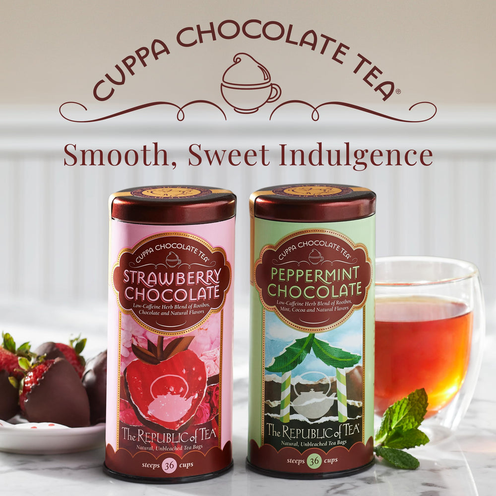 The Republic of Tea iced red velvet tea in glass demonstrating refreshing chilled dessert option