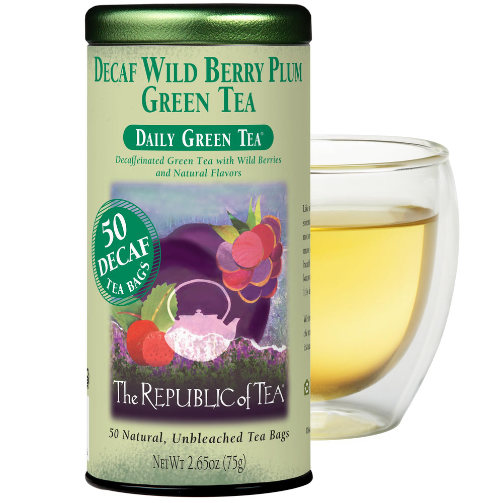 Close-up of the round natural tea bag and leaf texture highlighting The Republic of Tea quality