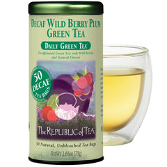 Close-up of the round natural tea bag and leaf texture highlighting The Republic of Tea quality