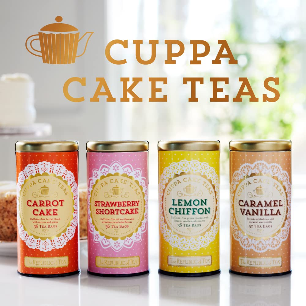 Brewed cup of The Republic of Tea strawberry shortcake tea illustrating warm dessert notes