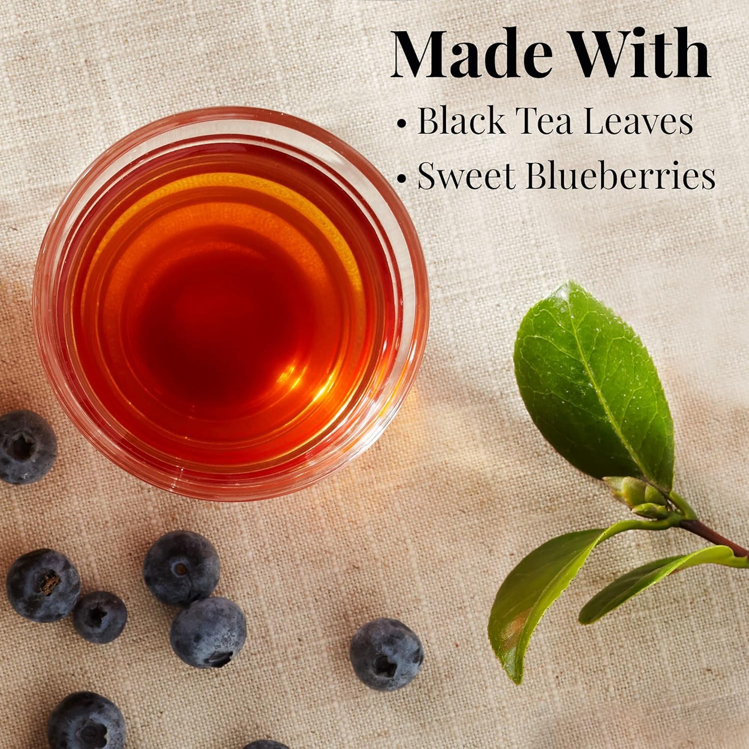 The Republic of Tea close-up of blend showing blueberry pieces and natural flavor