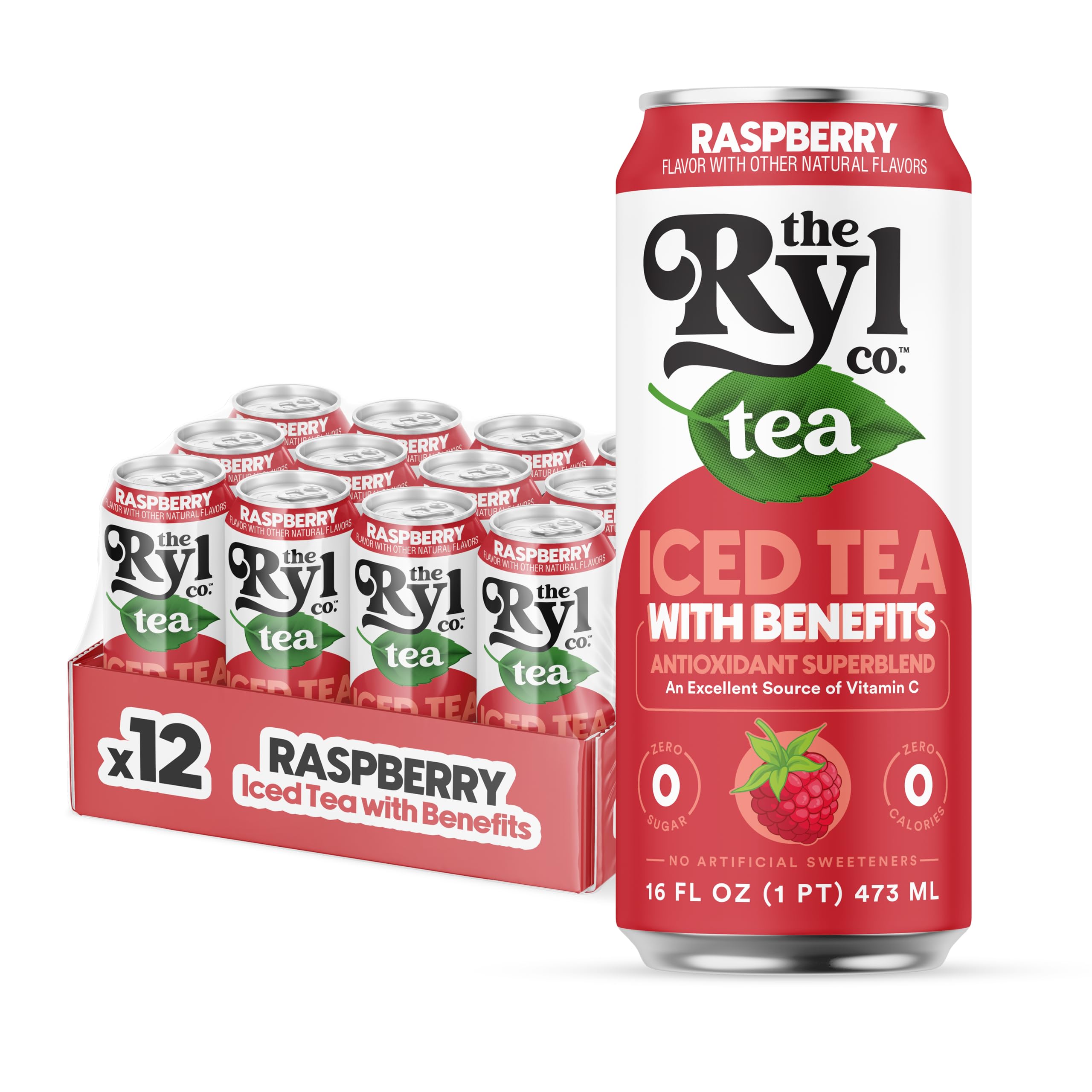 The Ryl Co raspberry iced tea can front view showing vibrant branding and convenience