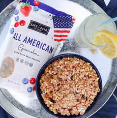 The Safe + Fair Food Company granola in a bowl ready to serve adding texture to breakfast