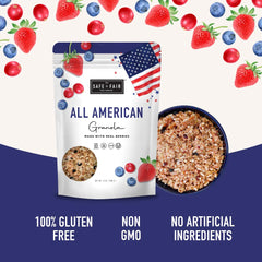 The Safe + Fair Food Company close-up of dried strawberries blueberries cranberries for real-fruit flavor