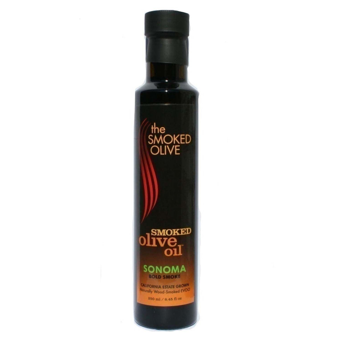The Smoked Olive Sonoma smoked olive oil bottle front showcasing label and size, enhancing gift appeal