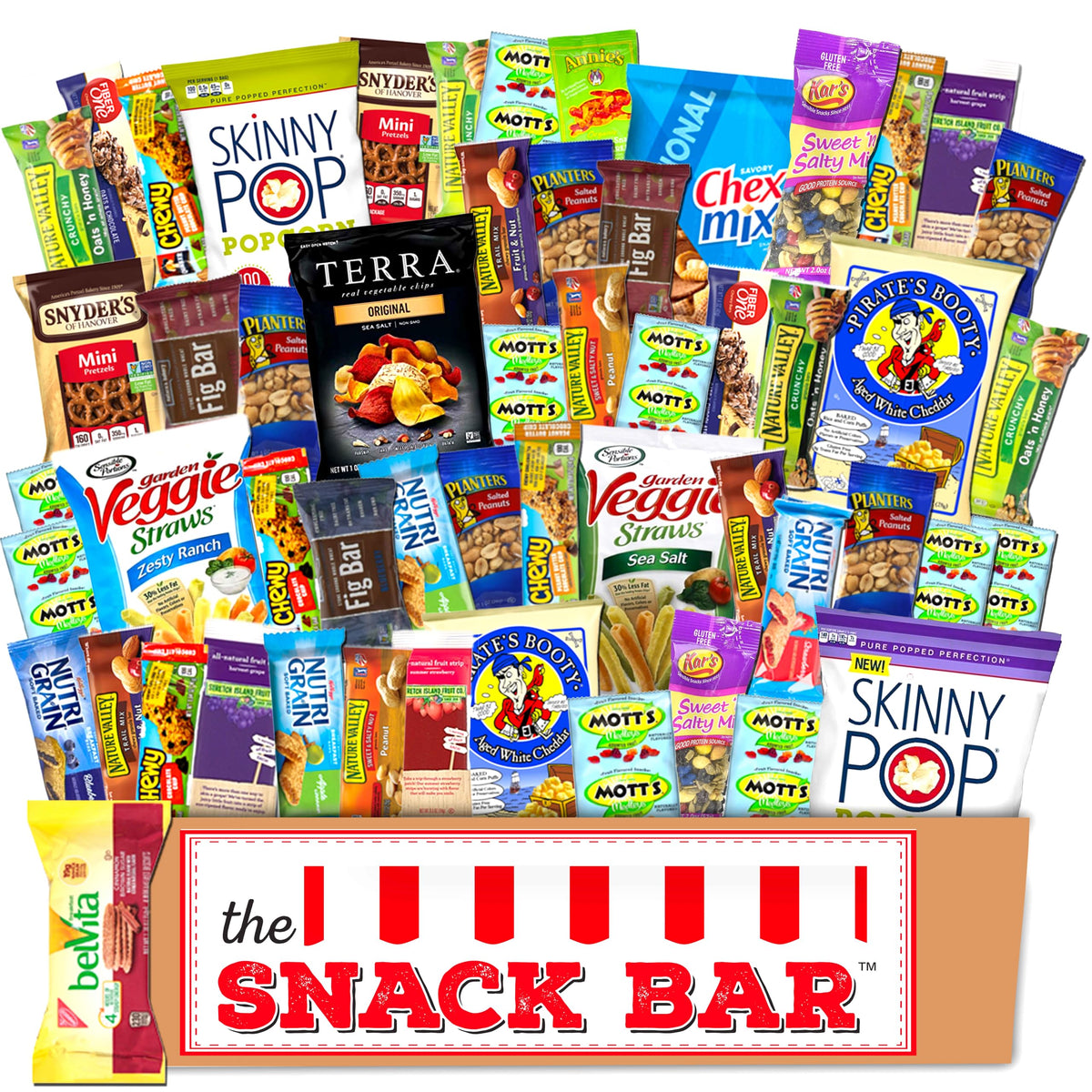 The Snack Bar front packaging showing full 52-count box and easy gifting benefit