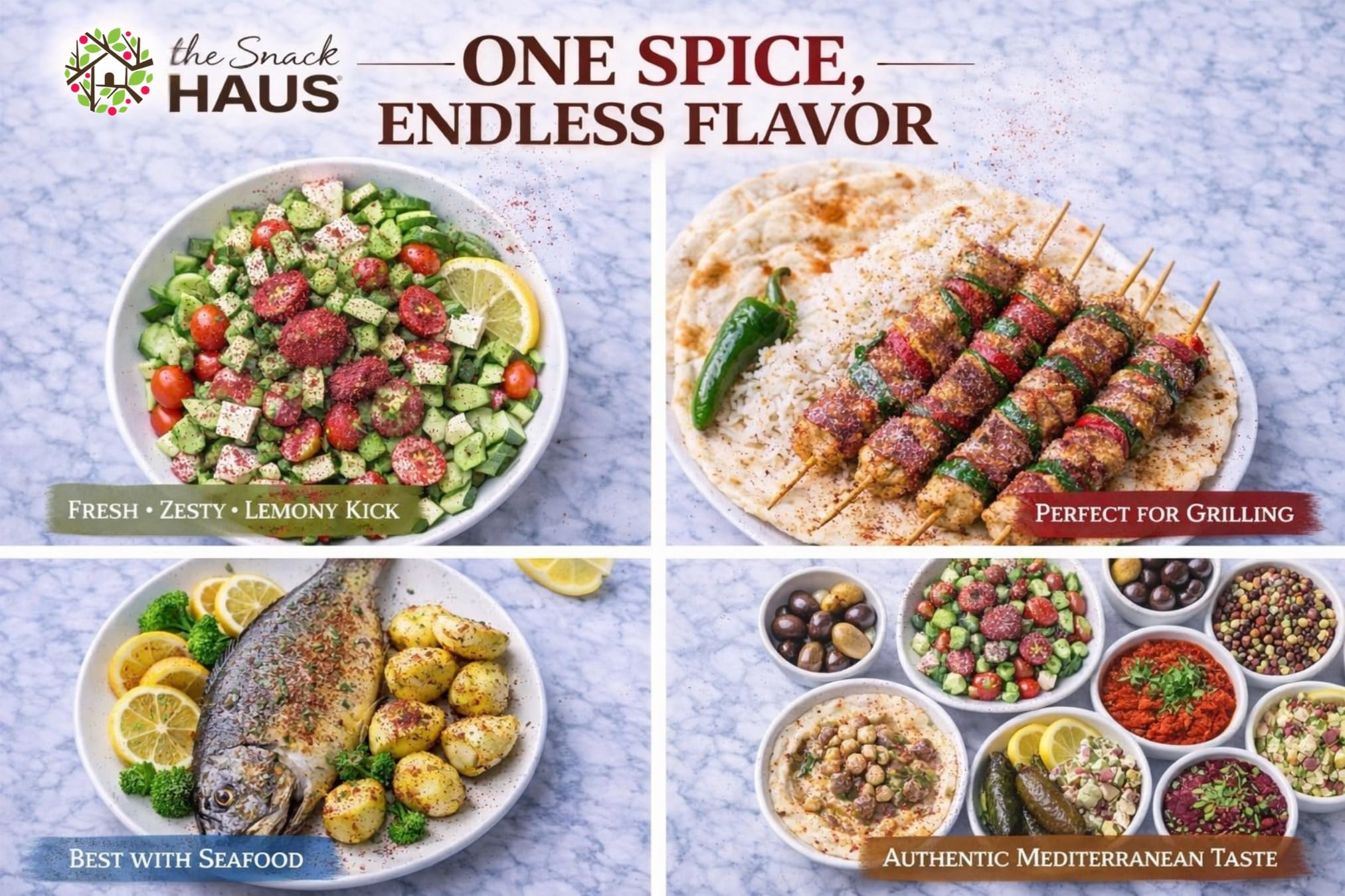 The Snack Haus sumac sprinkled on salad adding bright lemony flavor