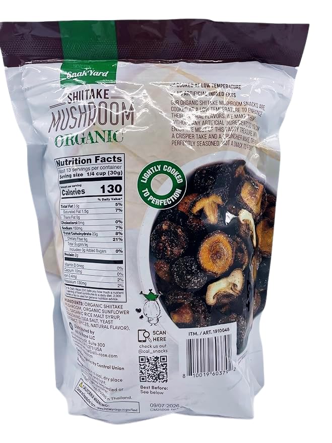 The Snak Yard close-up of shiitake crisp texture highlighting crunchy, seasoned surface