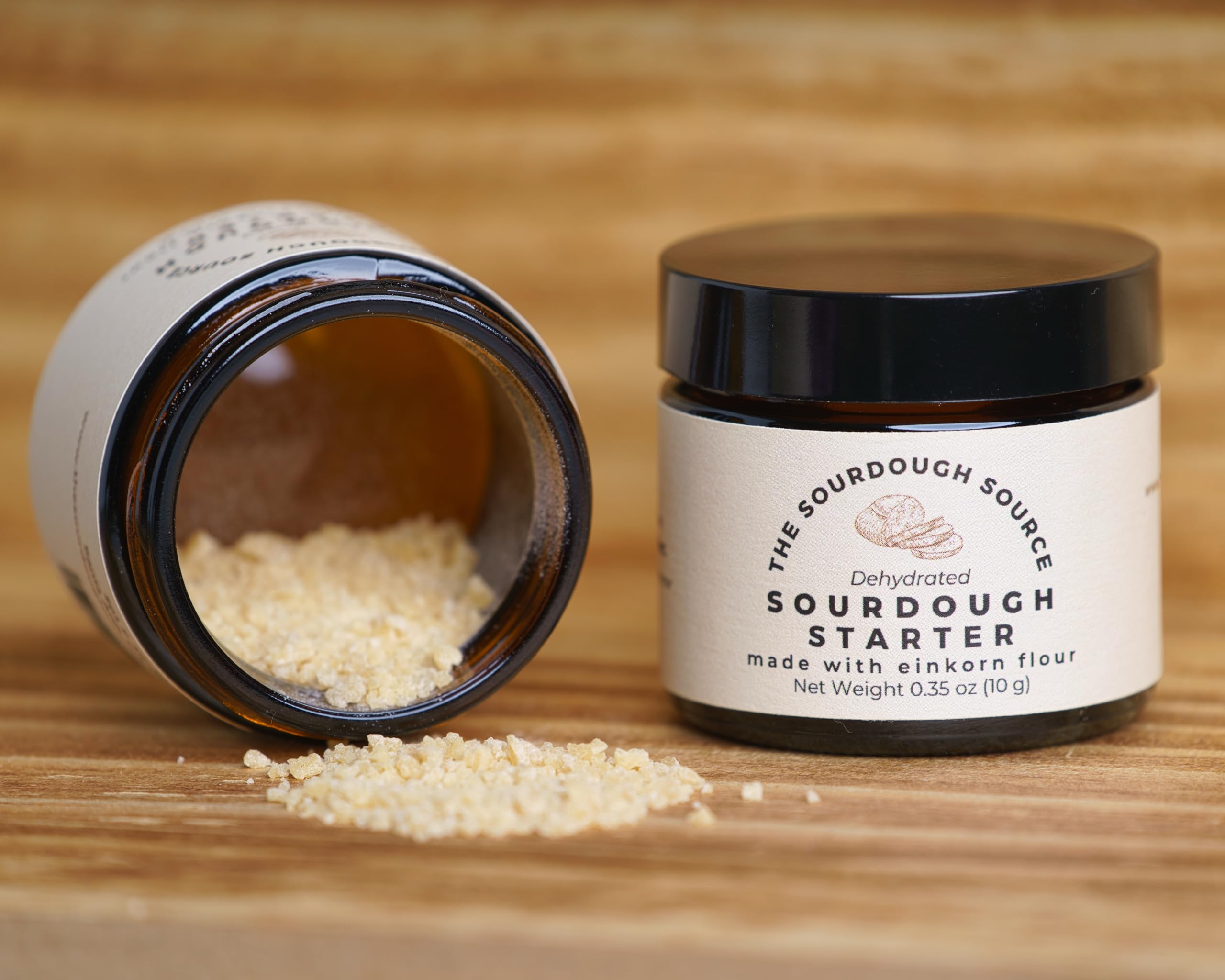 The Sourdough Source instruction card beside jar showing clear, foolproof guidance