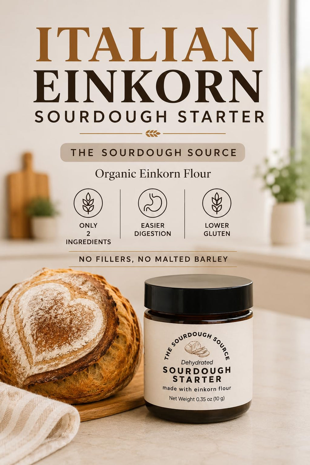 The Sourdough Source jar in hand for scale to show compact, two-serving convenience