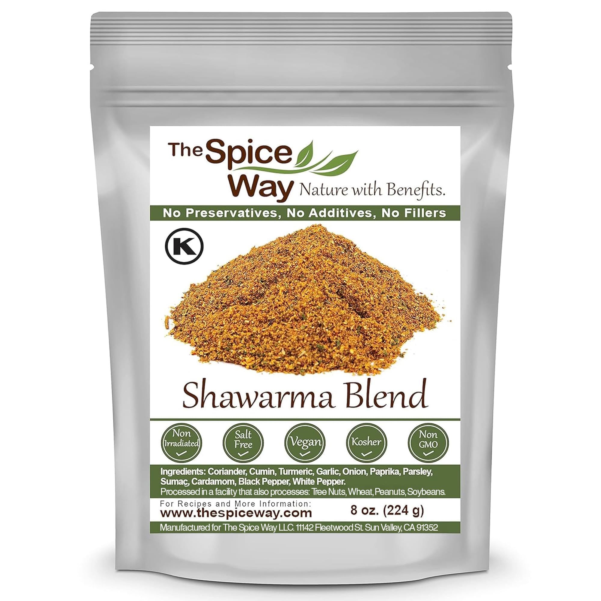 The Spice Way front packaging of shawarma seasoning showing label and jar, enhances pantry organization