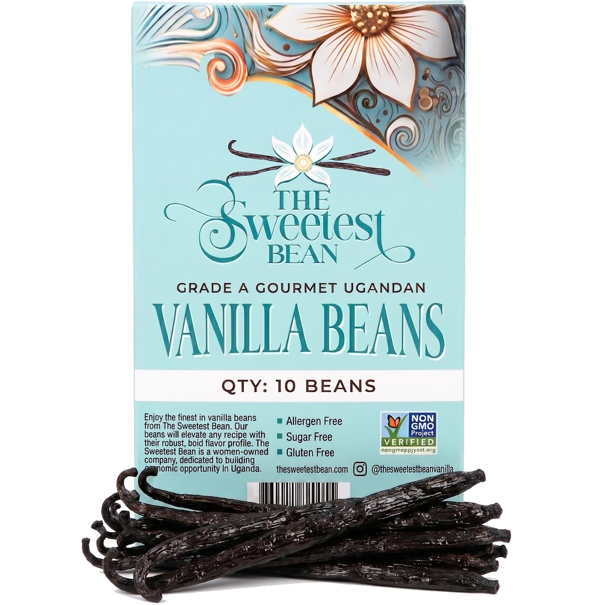 The Sweetest Bean front packaging showing 10-pack, clear product view and brand name