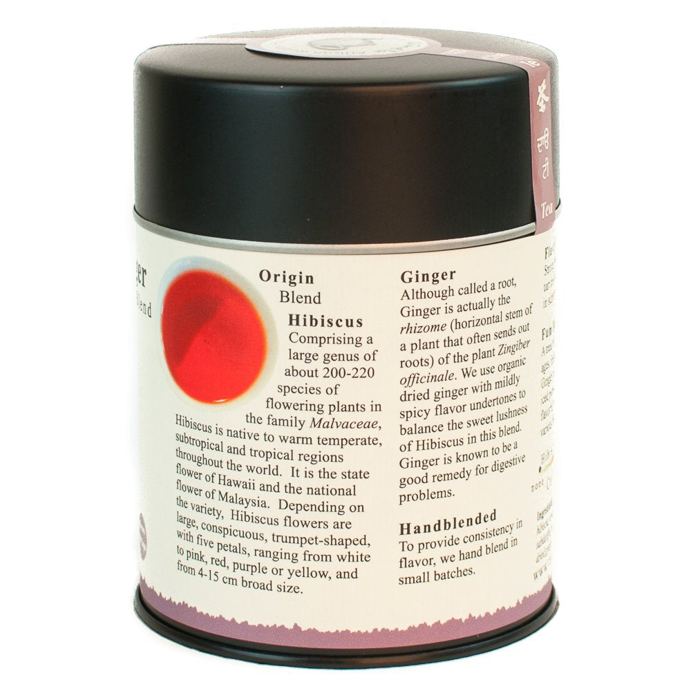 The Tao of Tea loose leaves close-up revealing hibiscus petals and ginger for vibrant flavor